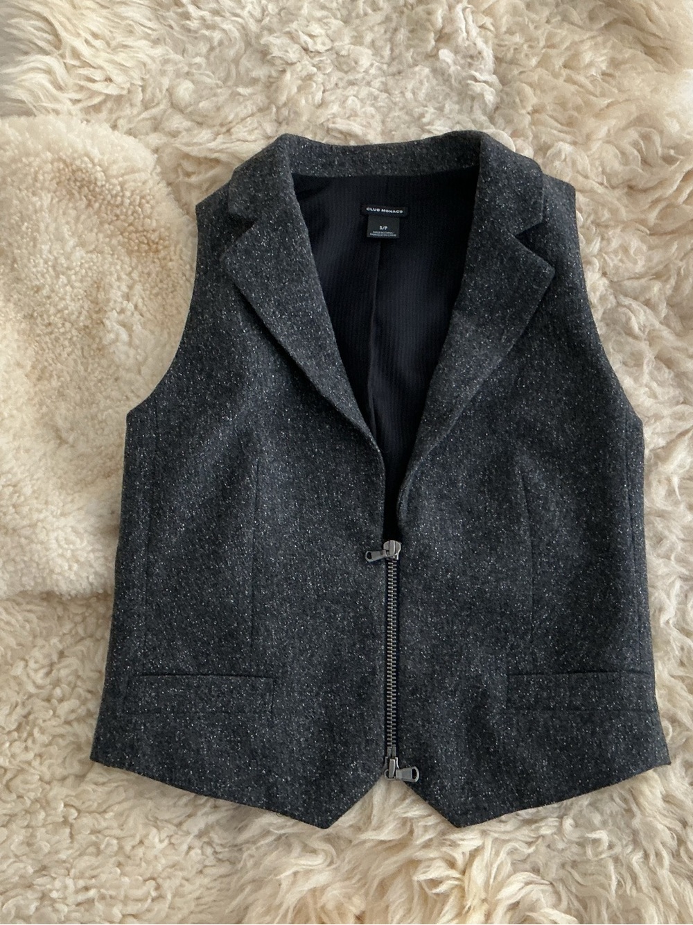 CLUB MONACO Charcoal Gray Wool Women's Tailored Zip Vest Size S/P